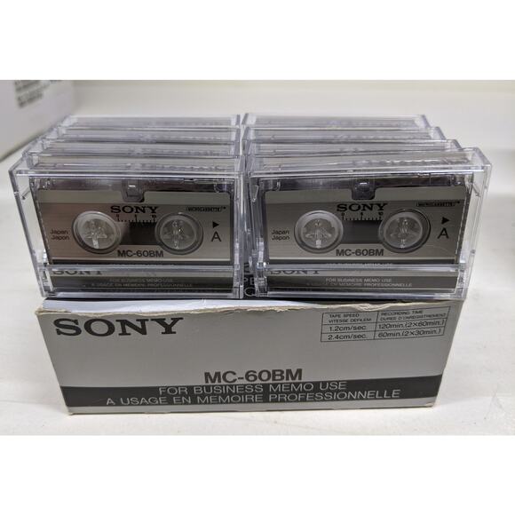 Lot of 8, new, Sony MC-60BM Microcassettes Tapes for Business Memo Use - Picture 1 of 5